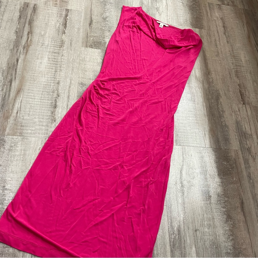 Banana Republic Dress Hot Pink Barbie Cowl Neck Sleeveless Midi Sheath